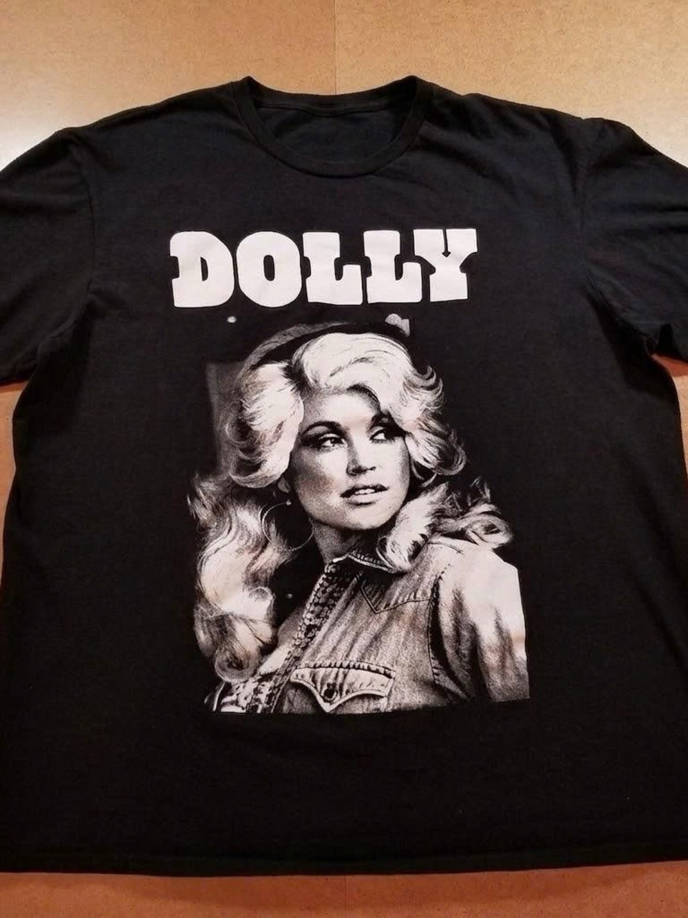 Gildan Black Short Sleeve Tee with White "DOLLY" Text and Portrait